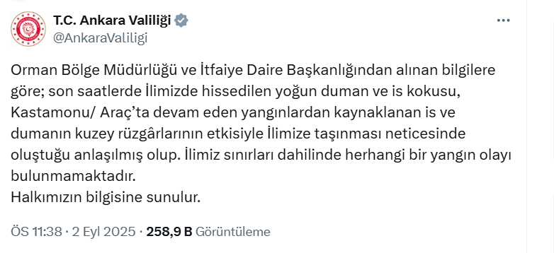 Ankara Valiliği Açıklama Koku
