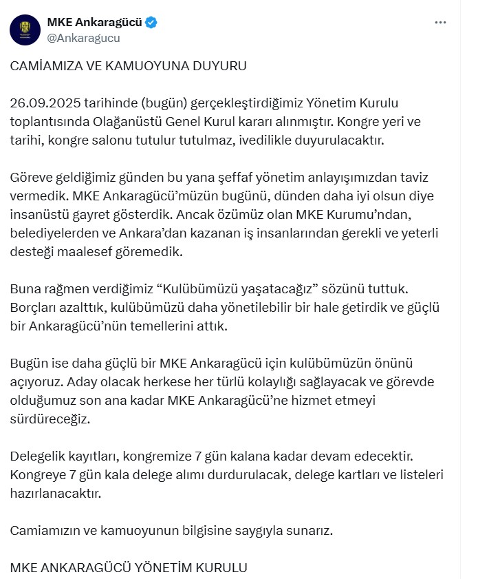 Ankaragücü Yönetim Seçim Açıklama