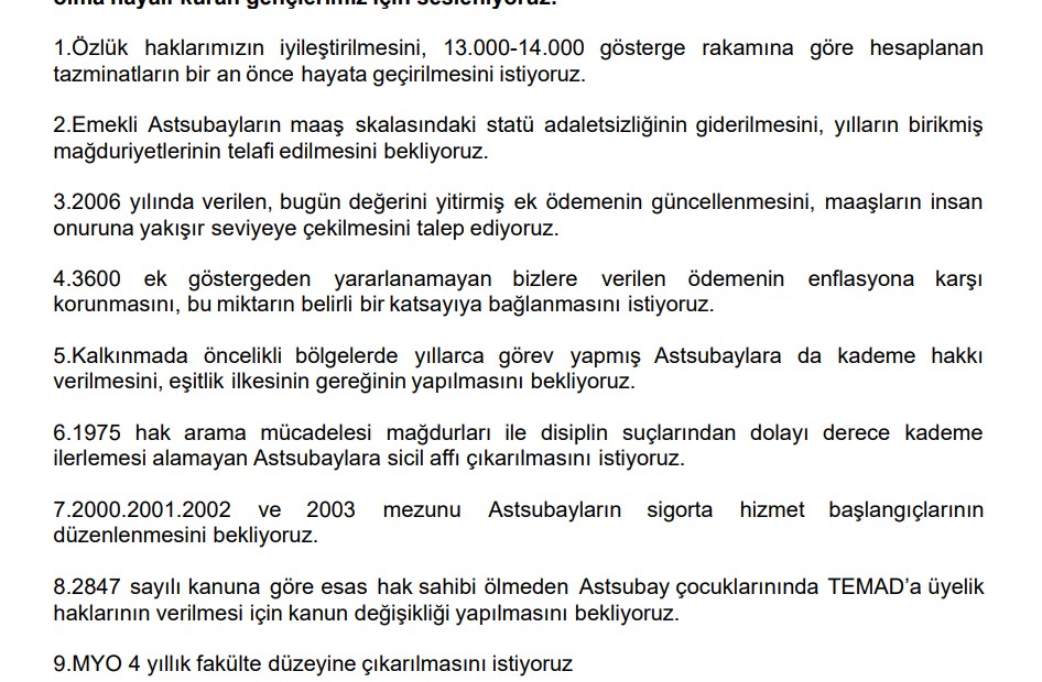 Astsubaylar Talep