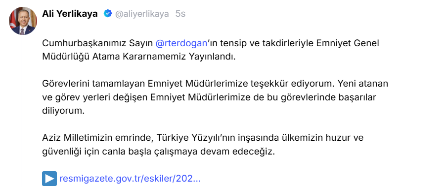 Bakan Yerlikaya Emniyet’teki Atamalarla Ilgili Açıklama Yaptı2