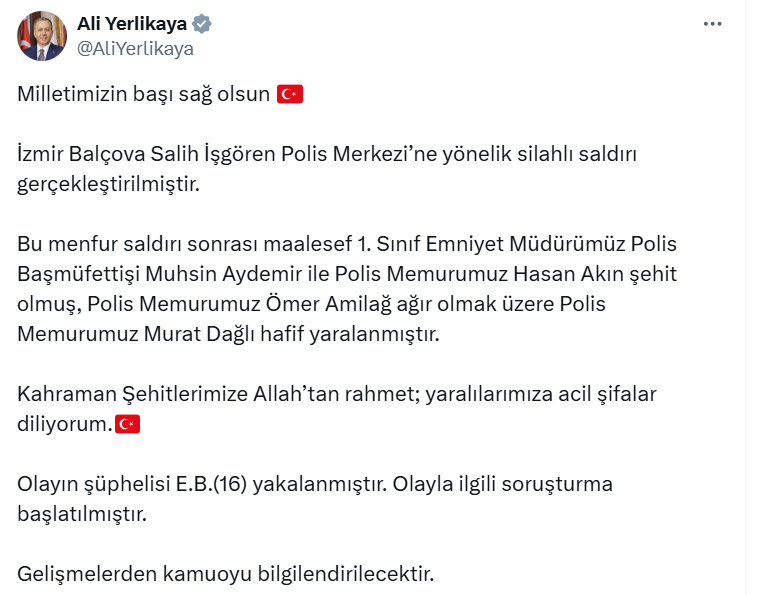 Bakan Yerlikaya Izmir Açıklama