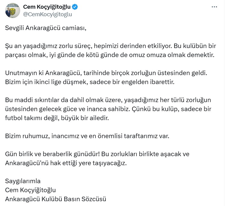 Cem Koçyiğitoğlu Açıklama