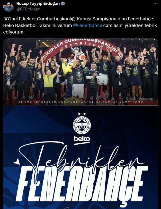 Cumhurbaşkanı Erdoğan’dan Fenerbahçe’ye Tebrik Mesajı2