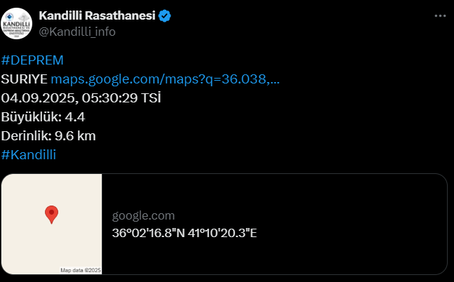 Kandilli Deprem Suriye