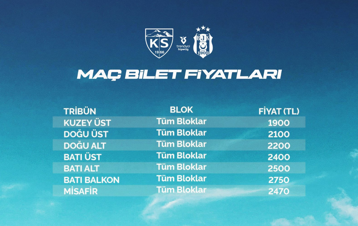 Kayserispor Beşiktaş Bilet Fiyatları