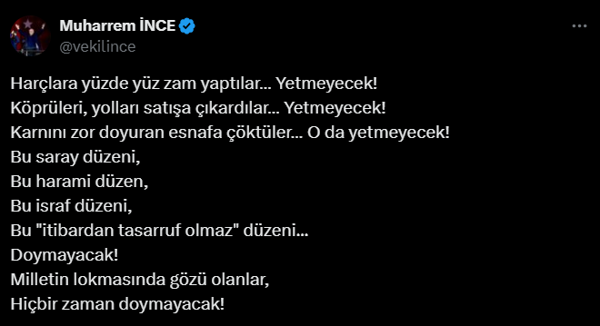 Muharrem İnce’den “Yetmeyecek” Çıkışı!
