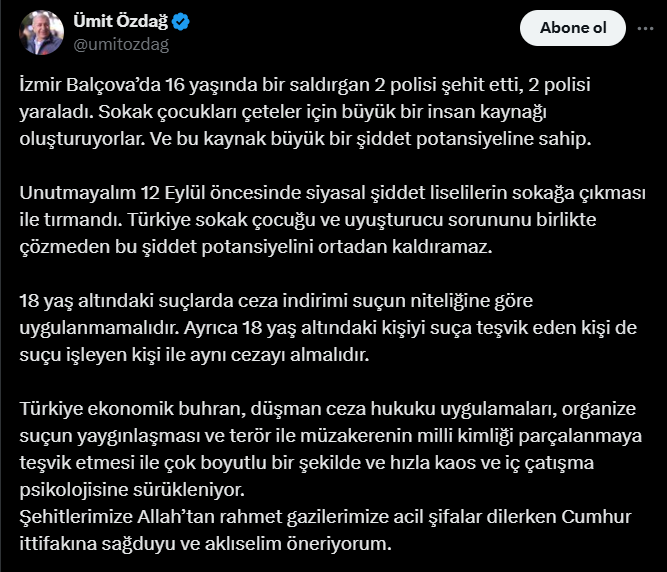Ümit Özdağ, İzmir’deki Karakol Saldırısı Hakkında Açıklama Yaptı
