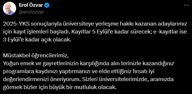 Yök Başkanı Özvar Yks