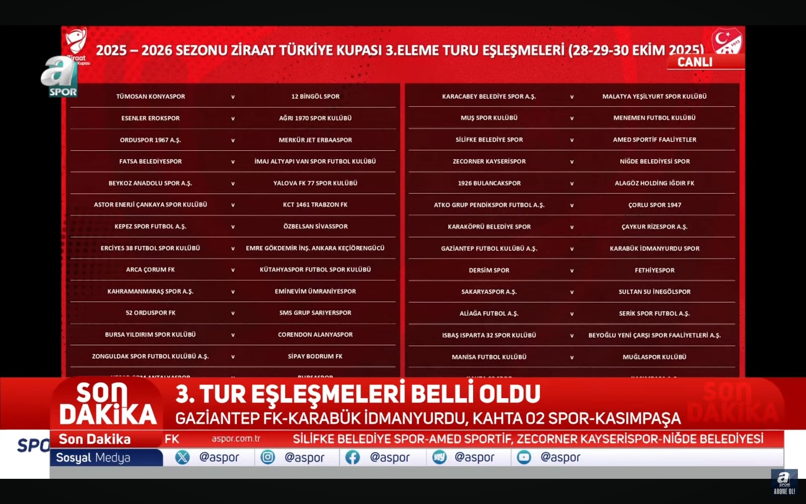 Ziraat Türkiye Kupası Eşleşmeleri 3. Tur