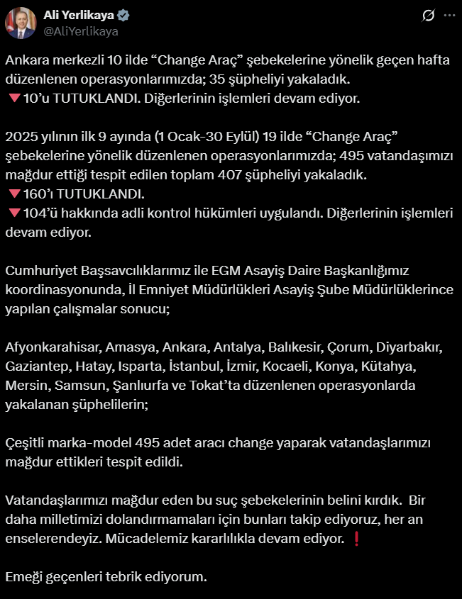 10 Ilde “Change Araç” Operasyonu 35 Şüpheli Yakalandı