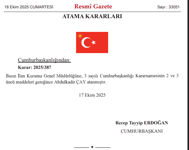 Abdulkadir Çay Resmi Gazete