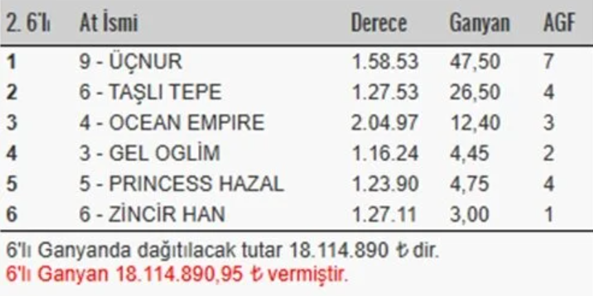 At Yarışı Kazanan Ganyan