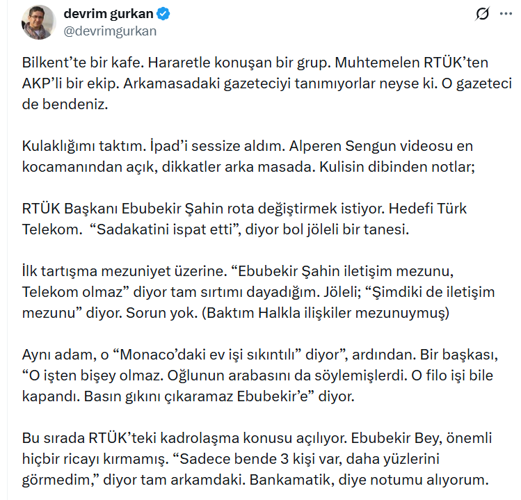 Devrim Gürkan’ın Engellenen, 1,3M Görüntü Almış Tweetleri