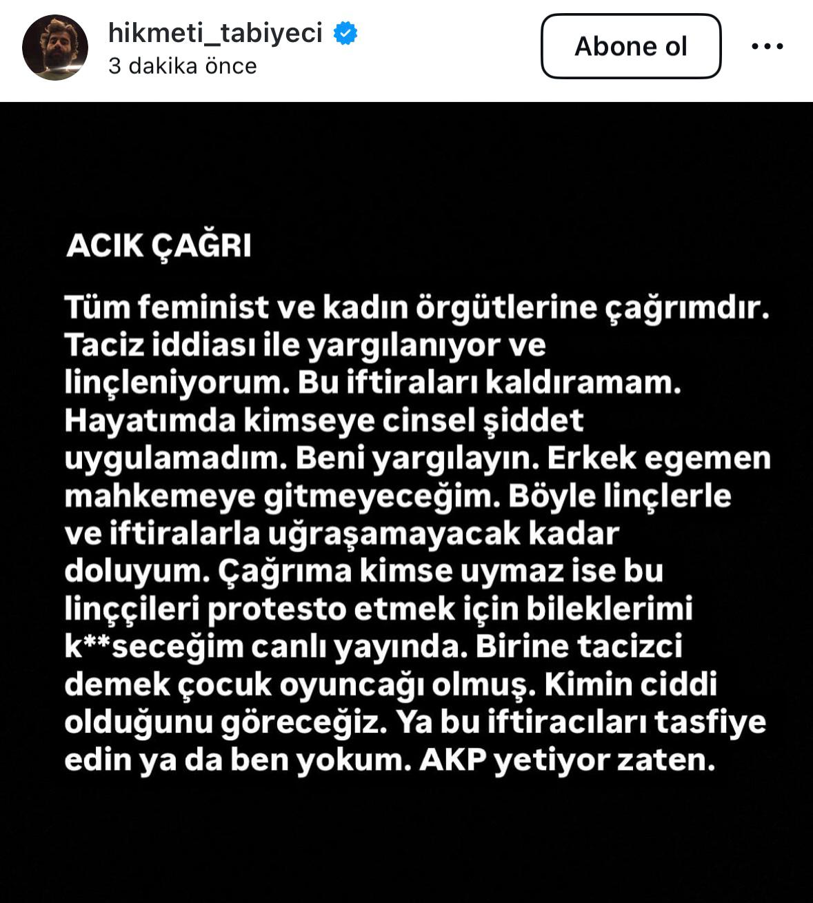 Hikmeti Tabiyeci Açık Çağrı