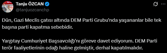 Tanju Özcan’dan Sert Tepki! “Dem Parti Kapatılmalıdır”