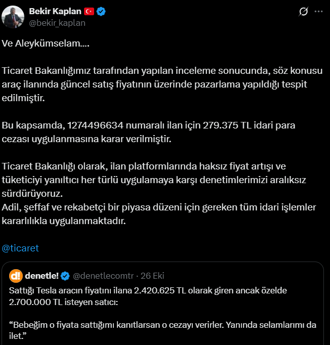 Tesla Ilanında Fiyat Cambazlığı Yaptı Bakanlık 279 Bin Tl’lik Ceza Kesti2