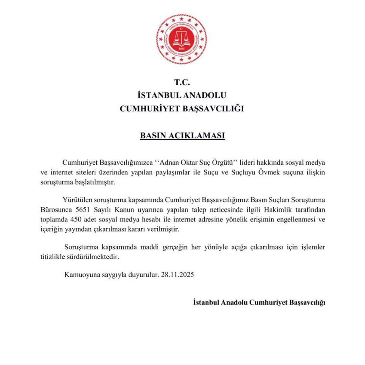 Adnan Oktar Açıklama