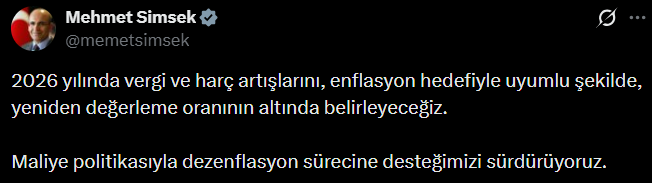 Bakan Şimşek 2026’Da Vergi Ve Harç Artışları, Yeniden Değerleme Oranının Altında Olacak-1