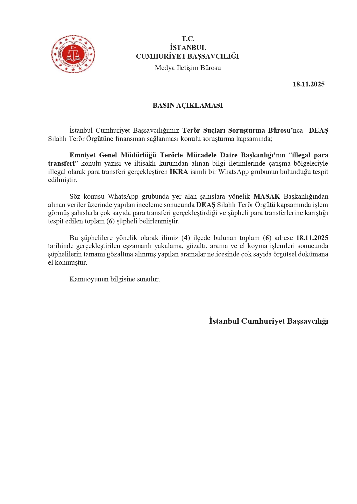 İstanbul’da Deaş Operasyonu 6 Şüpheli Gözaltına Alındı