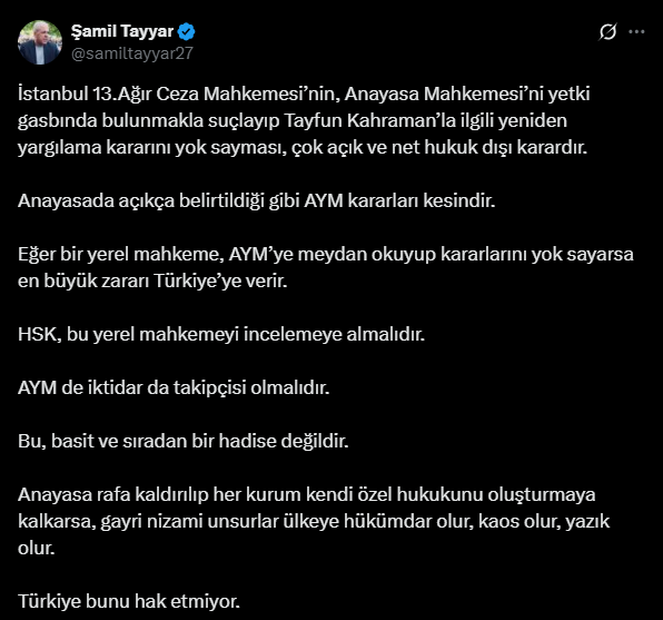 Şamil Tayyar Açıklama