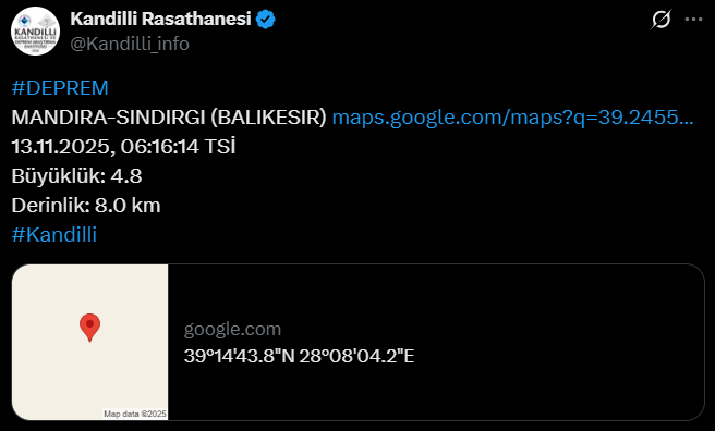 Sındırgı’da 10 Dakikada 3 Deprem! Kandilli Verileri Açıkladı1