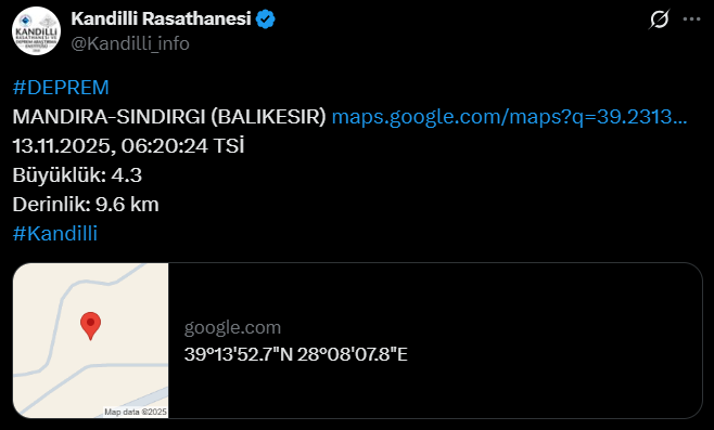 Sındırgı’da 10 Dakikada 3 Deprem! Kandilli Verileri Açıkladı2