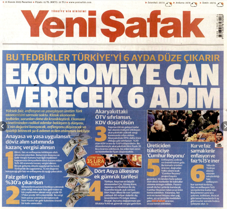 Yeni Şafak’tan Hükümete Ekonomiye Can Verecek 6 Çözüm Önerisi 1