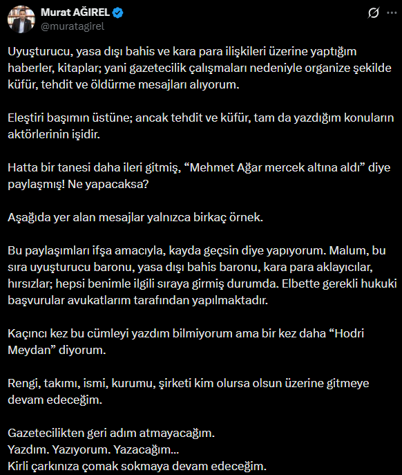 1 Gazeteci Murat Ağırel Ölüm Tehditleri Aldığını Paylaştı