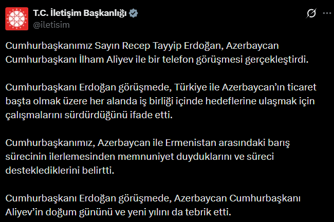 1.Cumhurbaşkanı Erdoğan Ve Aliyev'den Telefon Görüşmesi