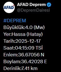 Afad Duyurdu Hatay’da Korkutan Deprem1