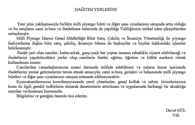 İstanbul Valiliği Açıkladı Cami Önlerinde Milli Piyango Satışı Yasaklandı2
