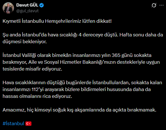 İstanbul Valiliği’nden Soğuk Hava Çağrısı Sokakta Kalanları Bildirin