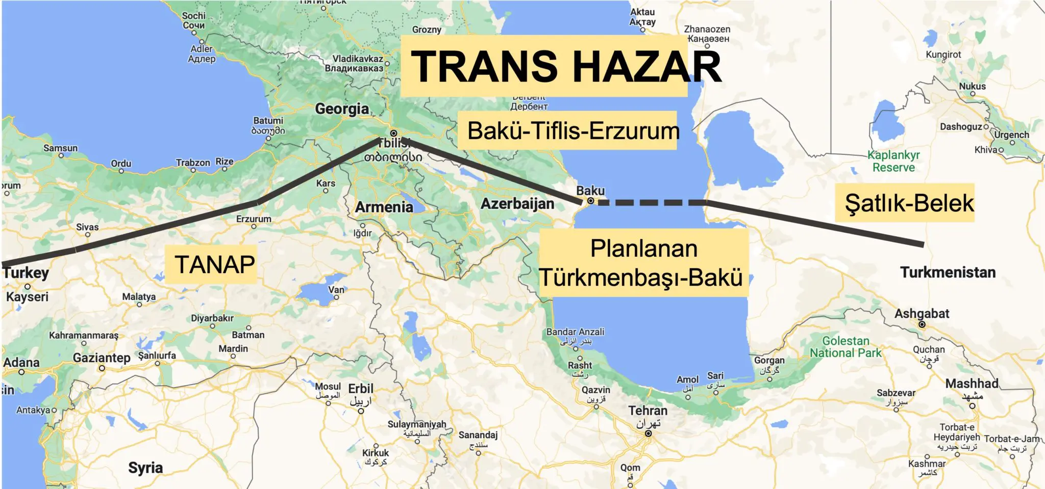Trans Hazar Boru Hattı Ve Hazar Denizi Harita Görseli