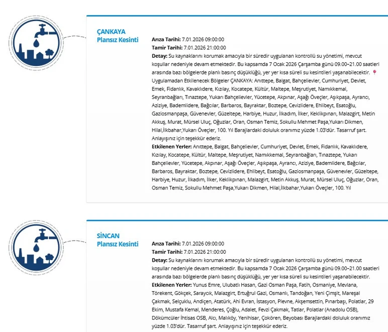 Çankaya Su Kesintisi