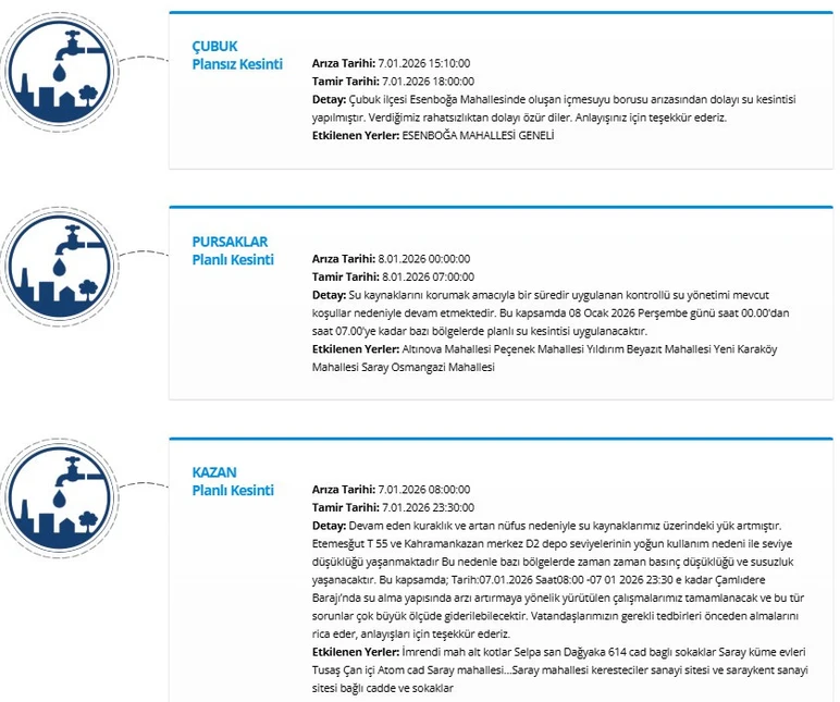 Çubuk Su Kesintisi