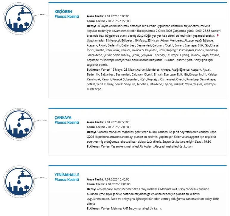 Keçiören Su Kesintisi