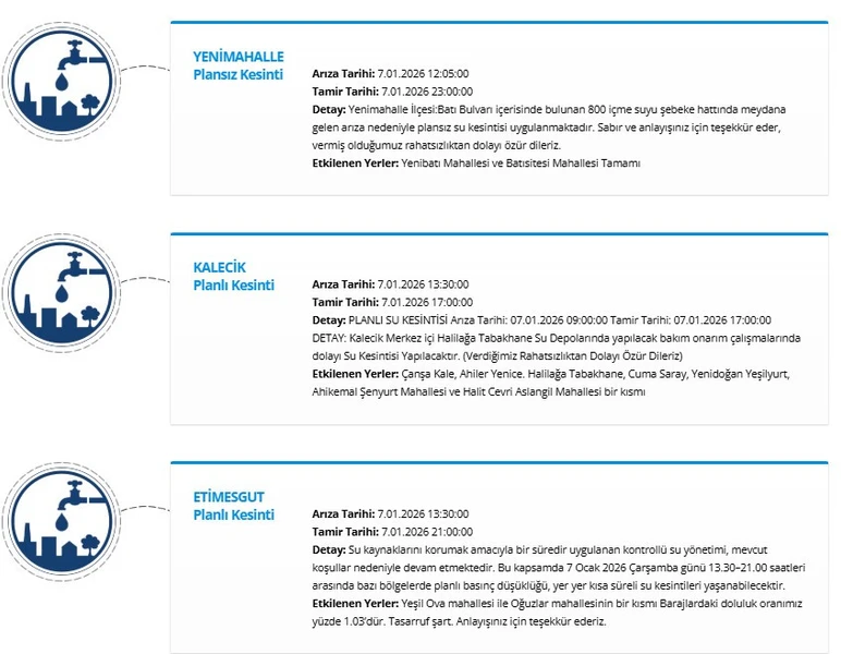 Yenimahalle Su Kesintisi