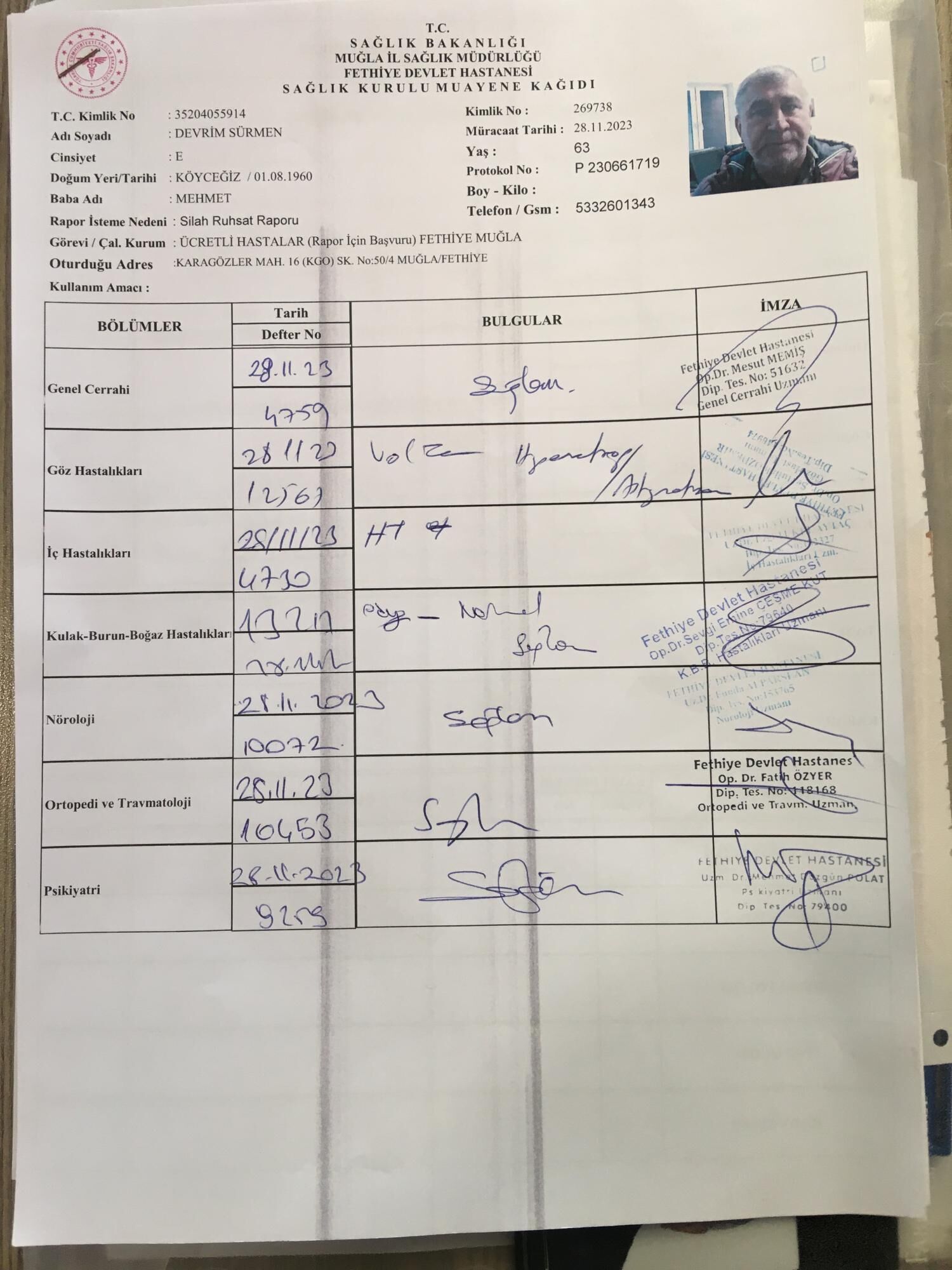 Fethiye Devlet Hastanesi Fethiye Devlet Hast Silah Ruhsati Icin Yuksek Heyet Raporu Ucreti 2
