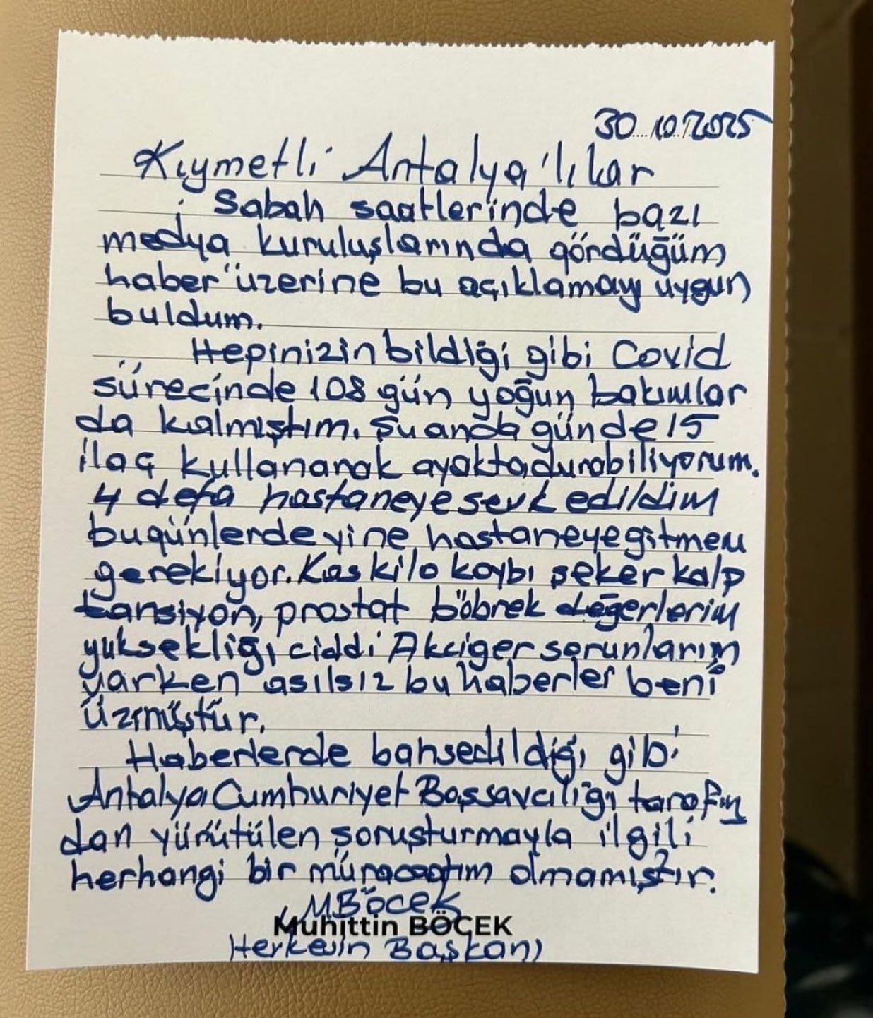 Muhittin Bocek Mektup
