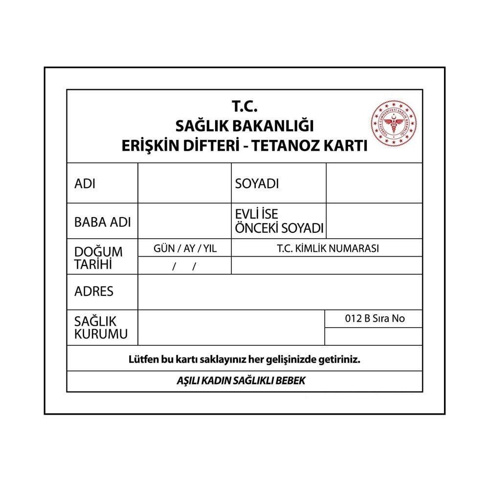 Difteri Tetanoz Asi Karti 100 Adet 1