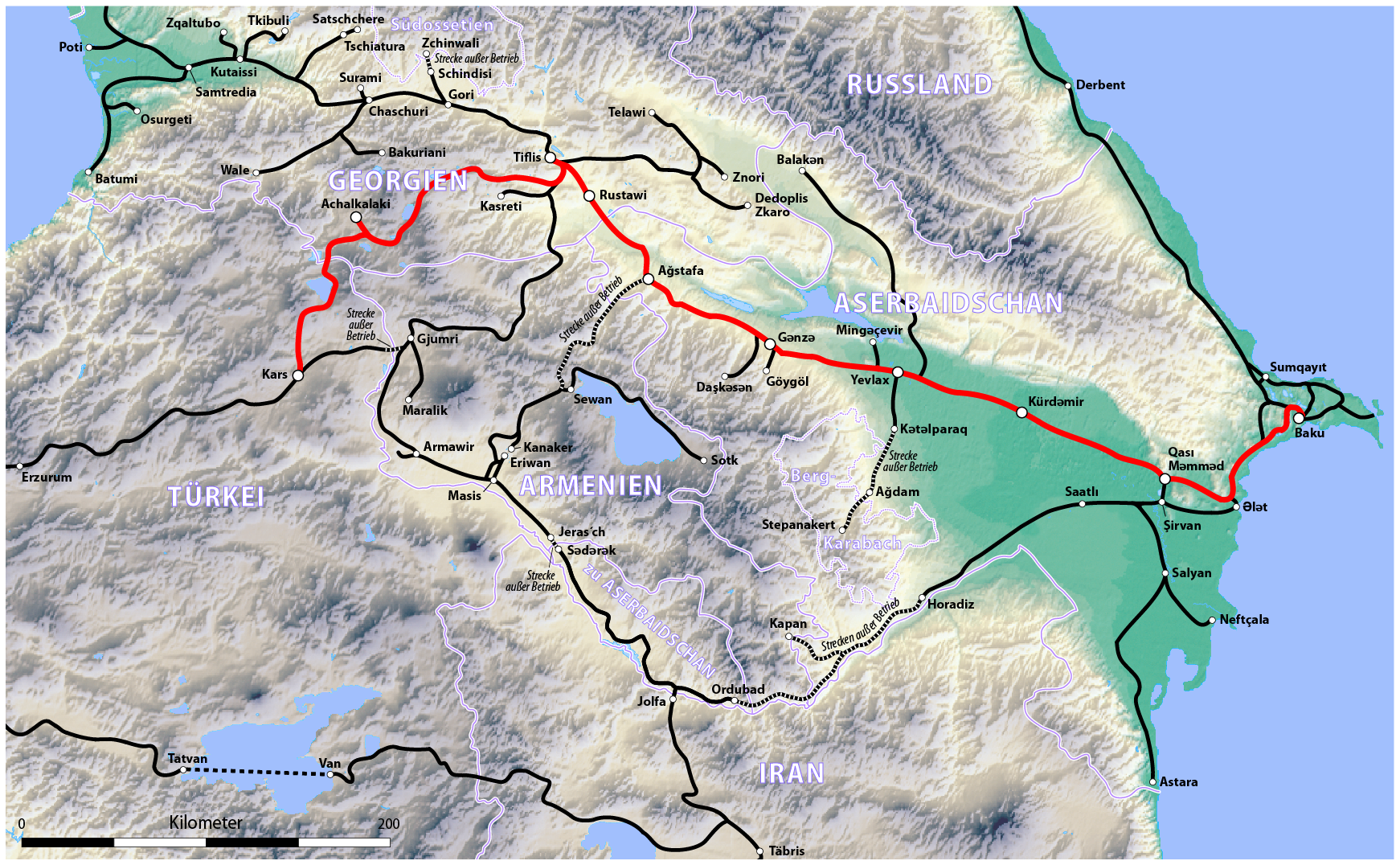 Map Of The Kars Akhalkalaki Tbilisi Baku Railway
