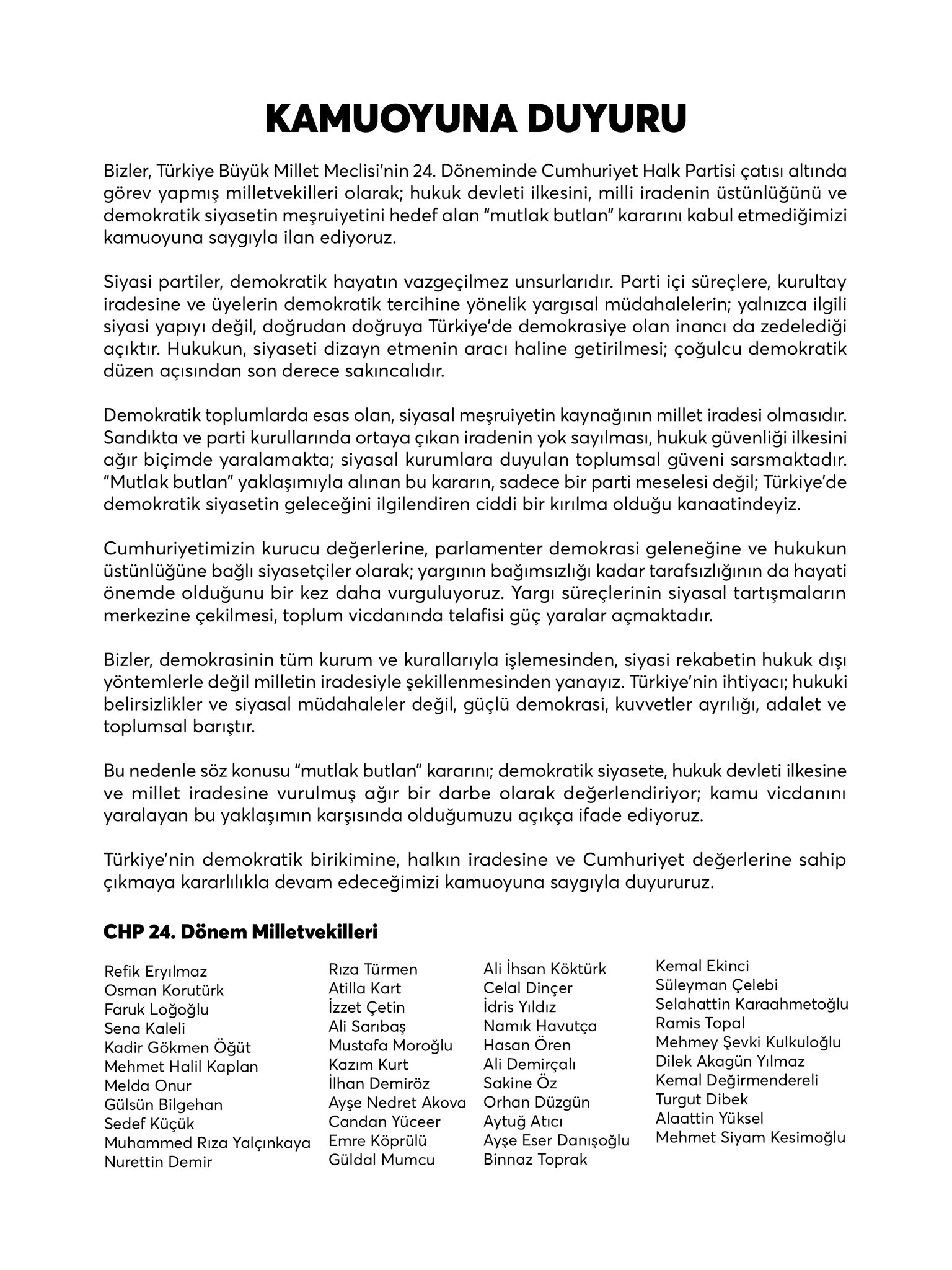 Chp'li Eski Vekillerden Butlan Kararına Tepki