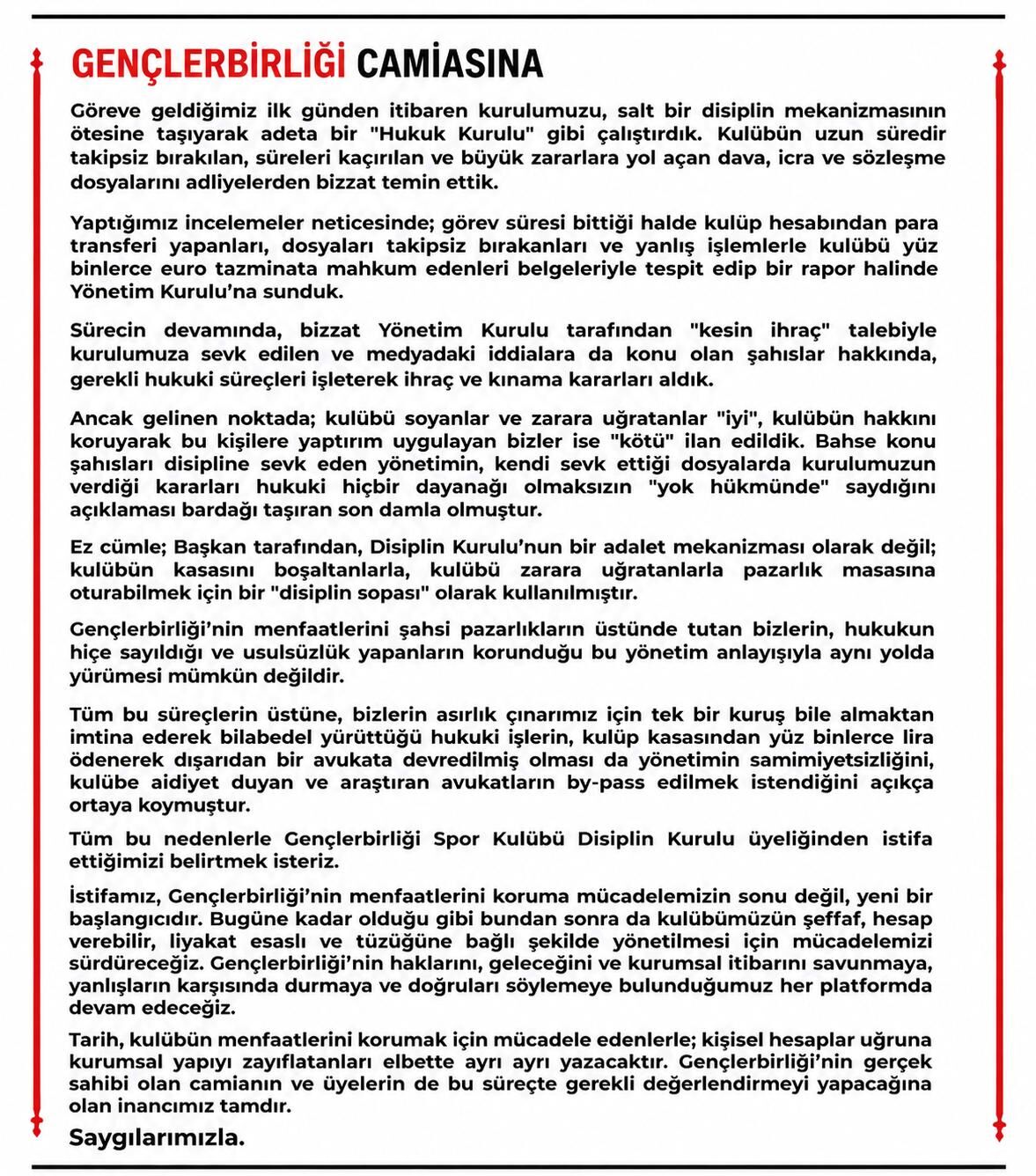Gençlerbirliği Istifa