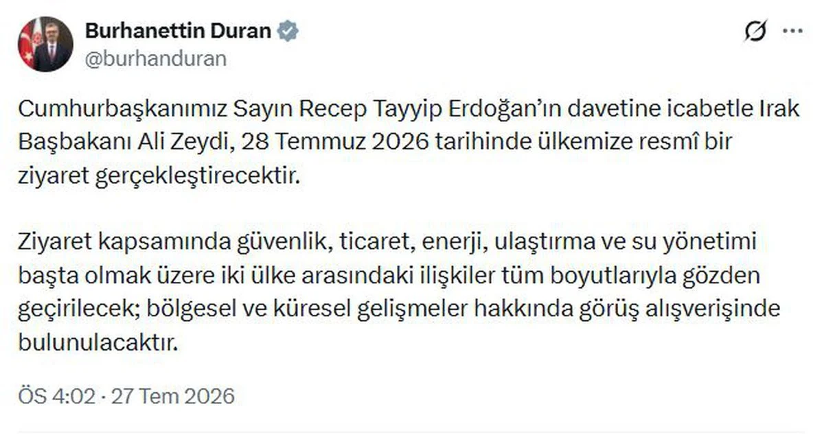 Irak Basbakani Zeydi Turkiye Ye Gelecek