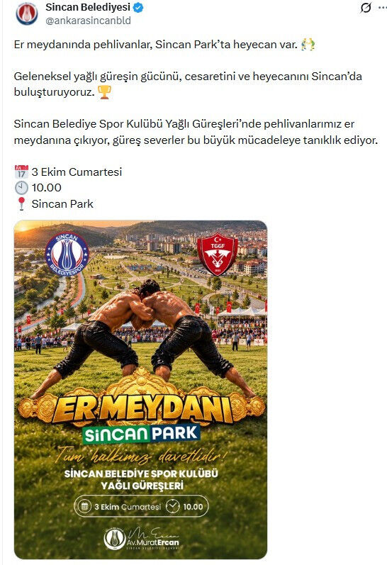 Sincan’da Pehlivanlar Er Meydanına Çıkacak