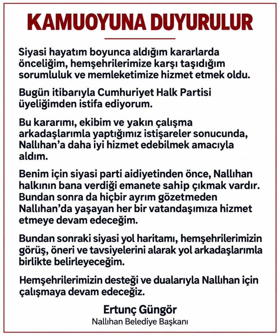 ERTUNÇ GÜNGÖR İSTİFA
