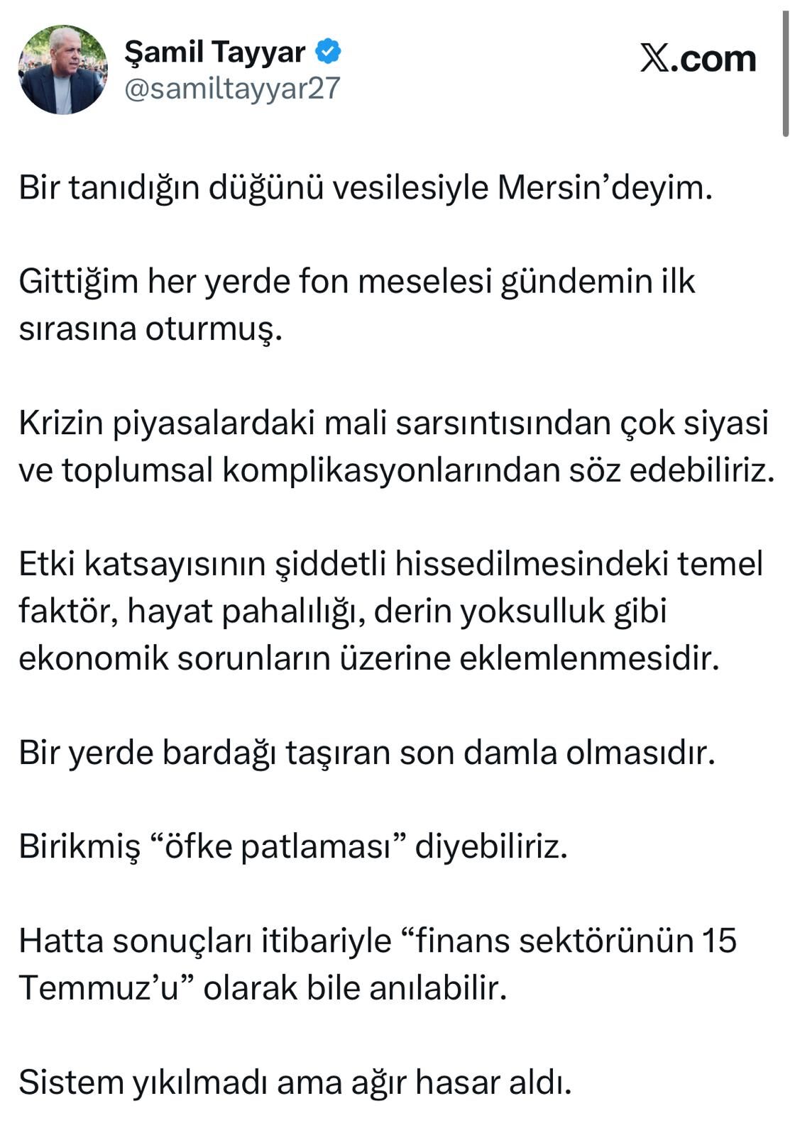 ŞAMİL TAYYAR FON KRİZİ