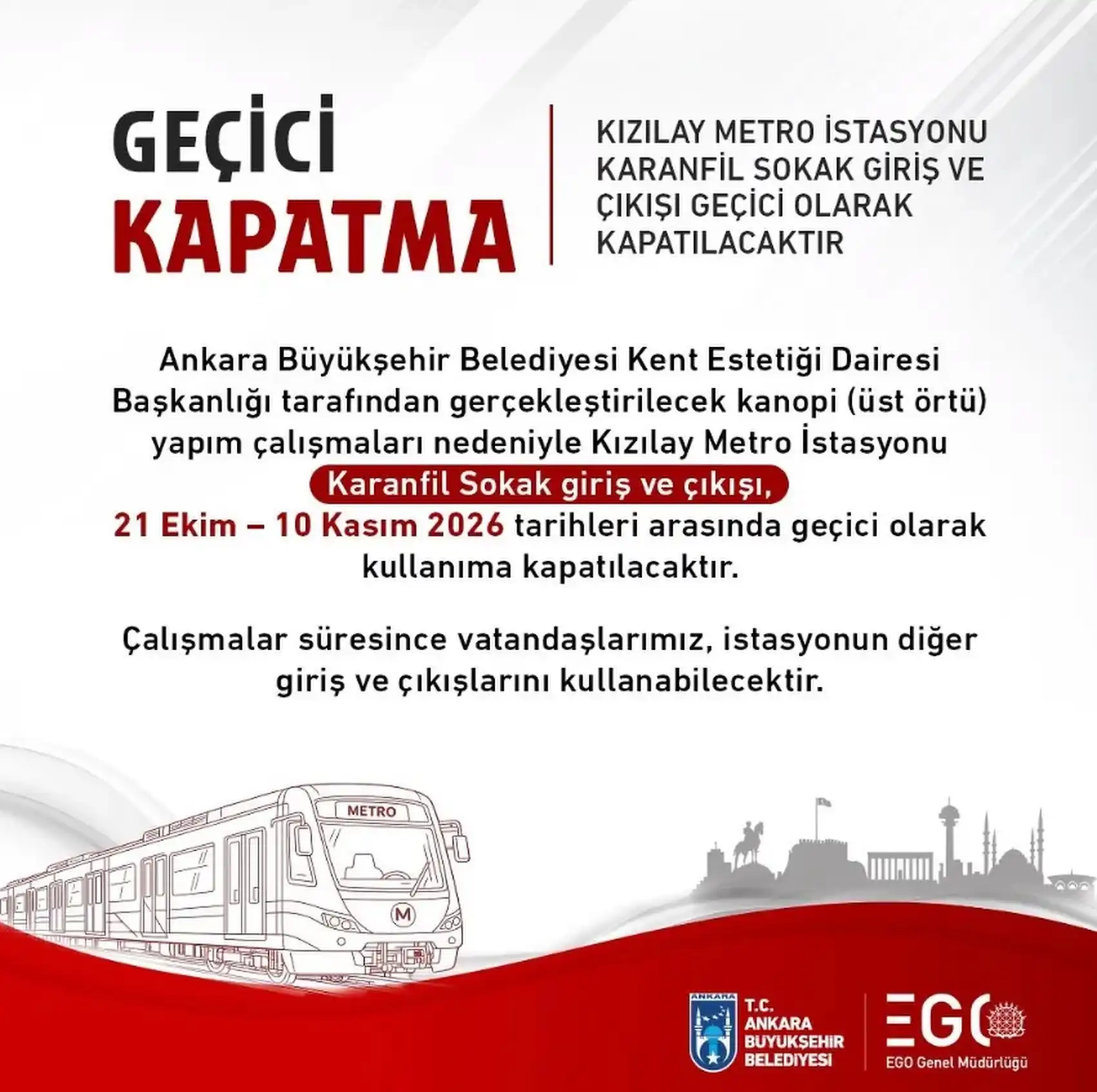 Ankara Kızılay Metrosu’nda Yeni Düzenleme Karanfil Sokak Girişi Kapatıldı (2)