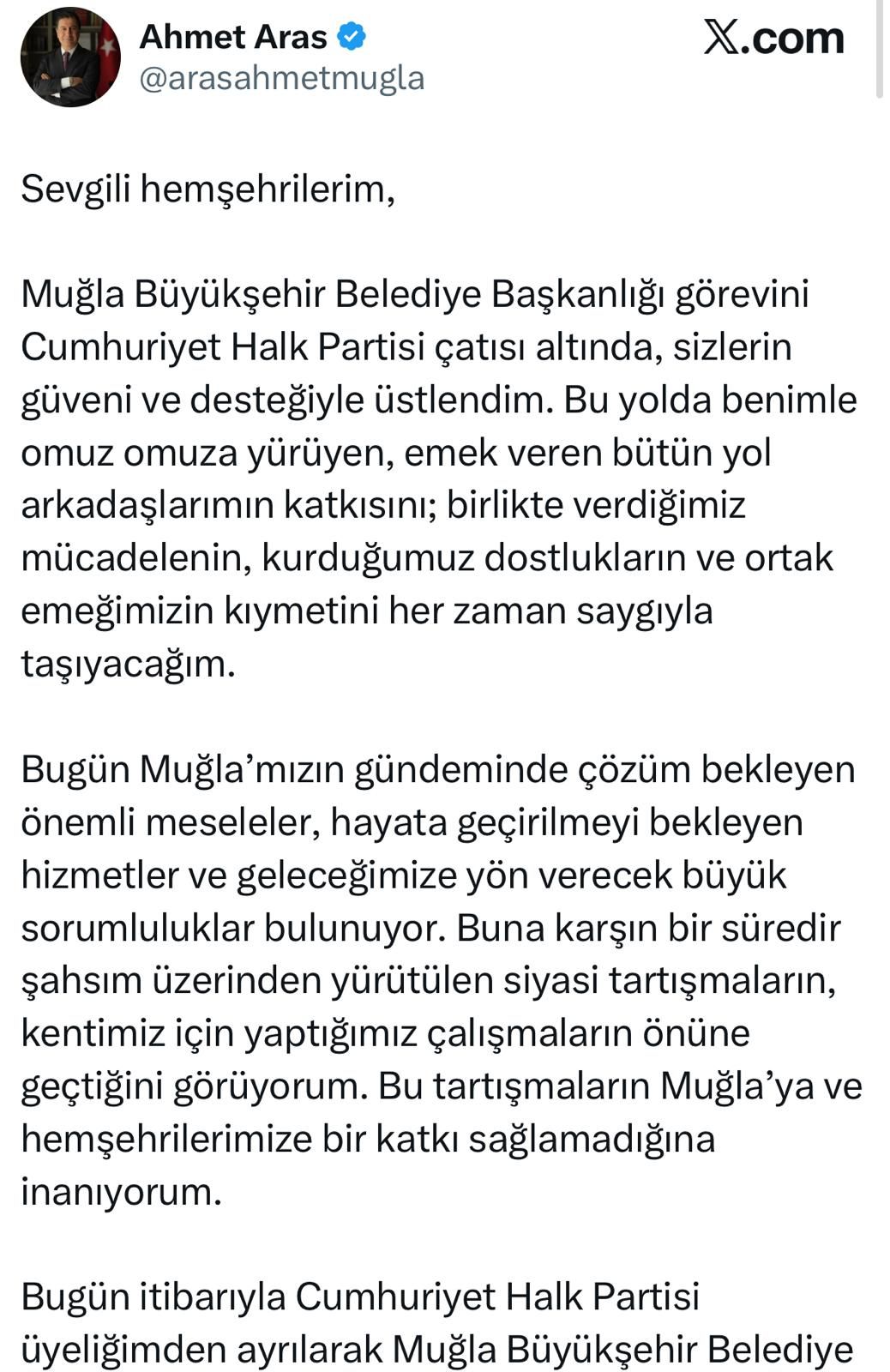 Beledi̇ye Başkani Ahmet Aras İsti̇fa