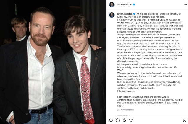 Bryan Cranston Breaking Bad'deki Oğlunu Duygusal Sözlerle Andııı